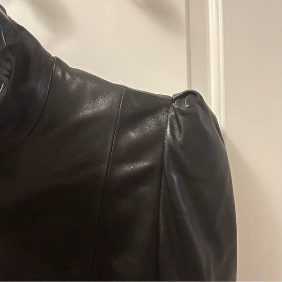 cacharel Holt Renfrew leather ruffle puff shoulder jacket - Picture 5 of 13